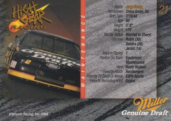 1994 Wheels High Gear Power Pack Team Set Miller Genuine Draft #21 Jerry Branz Back