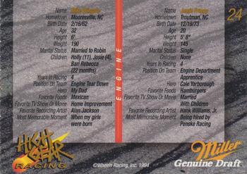 1994 Wheels High Gear Power Pack Team Set Miller Genuine Draft #24 Jamie Freeze / Mike Wingate Back