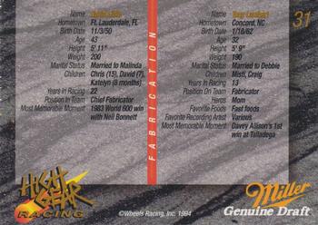 1994 Wheels High Gear Power Pack Team Set Miller Genuine Draft #31 Tony Lambert / David Little Back
