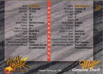 1994 Wheels High Gear Power Pack Team Set Miller Genuine Draft #33 Bo Schlager / Mark Armstrong Back