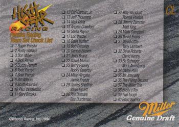 1994 Wheels High Gear Power Pack Team Set Miller Genuine Draft #CL Checklist Back