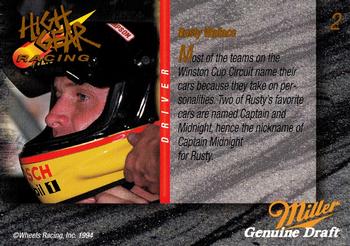 1994 Wheels High Gear Power Pack Team Set Miller Genuine Draft - Gold #2 Rusty Wallace Back