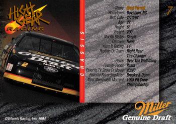 1994 Wheels High Gear Power Pack Team Set Miller Genuine Draft - Gold #7 Brad Parrott Back