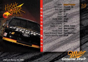 1994 Wheels High Gear Power Pack Team Set Miller Genuine Draft - Gold #19 Robert Pressley (Crew) Back