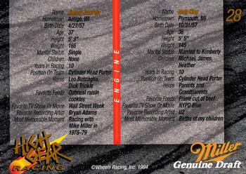 1994 Wheels High Gear Power Pack Team Set Miller Genuine Draft - Gold #28 Matt King/Jimmy Zamrzla Back