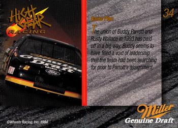 1994 Wheels High Gear Power Pack Team Set Miller Genuine Draft - Gold #34 Rusty Wallace/Buddy Parrott Back