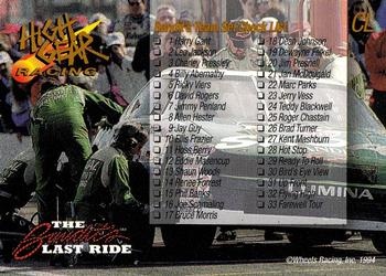 1994 Wheels High Gear Power Pack Team Set The Bandit's Last Ride - Gold #CL Checklist Back