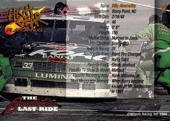1994 Wheels High Gear Power Pack Team Set The Bandit's Last Ride - Gold #4 Billy Abernathy Back
