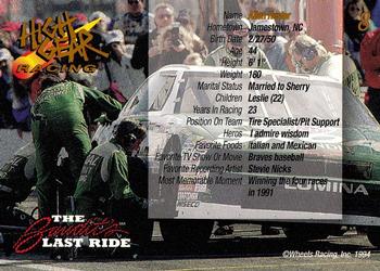 1994 Wheels High Gear Power Pack Team Set The Bandit's Last Ride - Gold #8 Allen Hester Back
