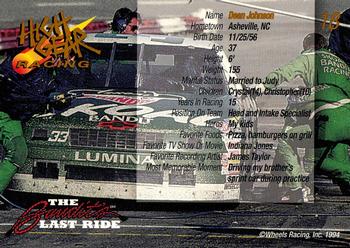 1994 Wheels High Gear Power Pack Team Set The Bandit's Last Ride - Gold #18 Dean Johnson Back