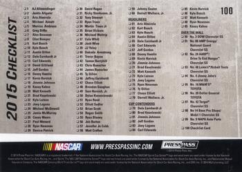 2015 Press Pass Cup Chase - Purple #100 2015 Checklist Back