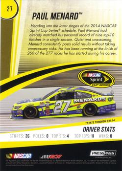2015 Press Pass Cup Chase - Red #27 Paul Menard Back