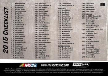 2015 Press Pass Cup Chase - Red #100 2015 Checklist Back