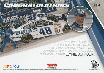 2015 Press Pass Cup Chase - Pit Road Pieces Autographs Green #PRP-JJ Jimmie Johnson Back