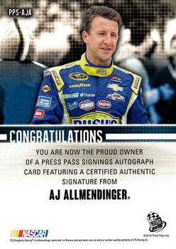 2015 Press Pass Cup Chase - Press Pass Signings #PPS-AJA A.J. Allmendinger Back