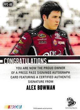 2015 Press Pass Cup Chase - Press Pass Signings #PPS-AB Alex Bowman Back
