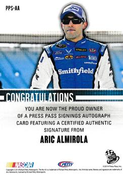 2015 Press Pass Cup Chase - Press Pass Signings #PPS-AA Aric Almirola Back