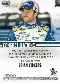 2015 Press Pass Cup Chase - Press Pass Signings #PPS-BV Brian Vickers Back