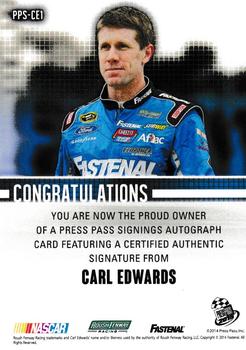 2015 Press Pass Cup Chase - Press Pass Signings #PPS-CE1 Carl Edwards Back