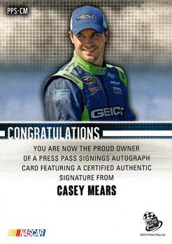2015 Press Pass Cup Chase - Press Pass Signings #PPS-CM Casey Mears Back