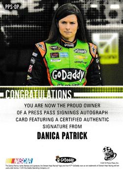 2015 Press Pass Cup Chase - Press Pass Signings #PPS-DP Danica Patrick Back