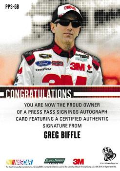2015 Press Pass Cup Chase - Press Pass Signings #PPS-GB Greg Biffle Back