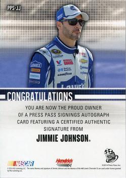 2015 Press Pass Cup Chase - Press Pass Signings #PPS-JJ Jimmie Johnson Back