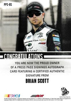 2015 Press Pass Cup Chase - Press Pass Signings Blue #PPS-BS Brian Scott Back