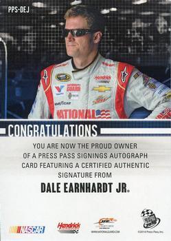 2015 Press Pass Cup Chase - Press Pass Signings Blue #PPS-DEJ Dale Earnhardt Jr. Back