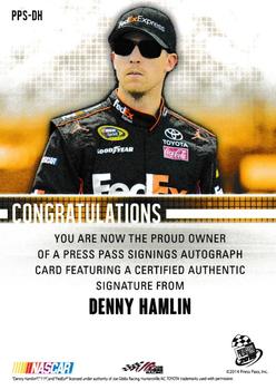 2015 Press Pass Cup Chase - Press Pass Signings Blue #PPS-DH Denny Hamlin Back