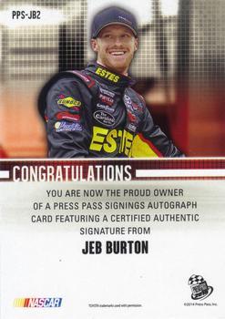 2015 Press Pass Cup Chase - Press Pass Signings Blue #PPS-JB2 Jeb Burton Back