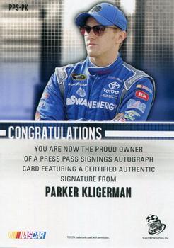 2015 Press Pass Cup Chase - Press Pass Signings Blue #PPS-PK Parker Kligerman Back