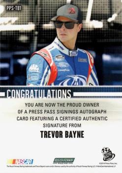 2015 Press Pass Cup Chase - Press Pass Signings Blue #PPS-TB1 Trevor Bayne Back
