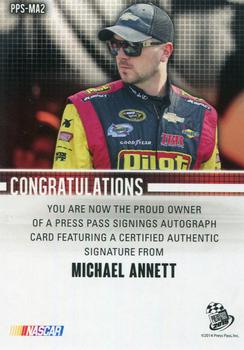 2015 Press Pass Cup Chase - Press Pass Signings Red #PPS-MA2 Michael Annett Back