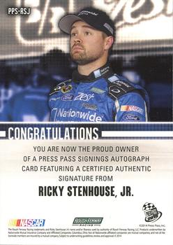 2015 Press Pass Cup Chase - Press Pass Signings Red #PPS-RSJ Ricky Stenhouse Jr. Back
