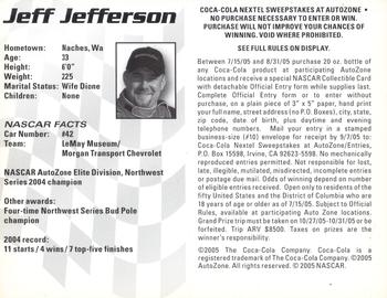 2005 Coca-Cola Racing Family AutoZone #NNO Jeff Jefferson Back