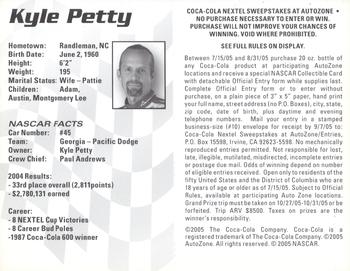 2005 Coca-Cola Racing Family AutoZone #NNO Kyle Petty Back