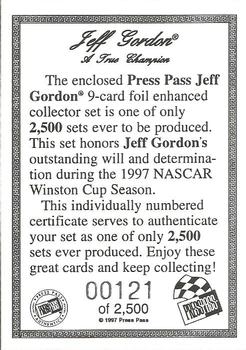 1997 Press Pass Jeff Gordon #NNO Cover Card Back