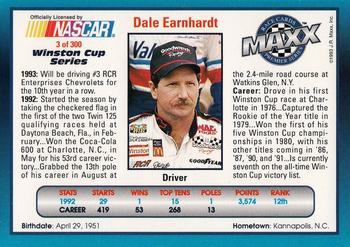 1993 Maxx Premier Series #3 Dale Earnhardt Back