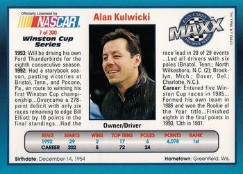 1993 Maxx Premier Series #7 Alan Kulwicki Back