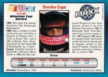 1993 Maxx Premier Series #10 Derrike Cope Back