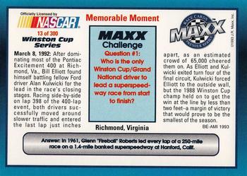 1993 Maxx Premier Series #13 Alan Kulwicki's Car/Bill Elliott's Car Back