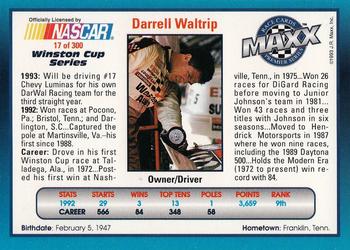 1993 Maxx Premier Series #17 Darrell Waltrip Back