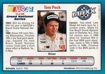 1993 Maxx Premier Series #19 Tom Peck Back