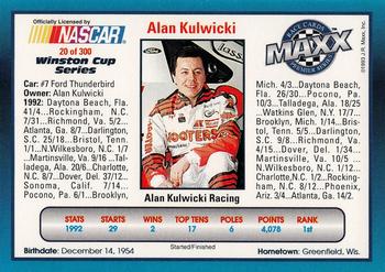 1993 Maxx Premier Series #20 Alan Kulwicki's Car Back