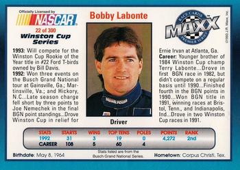 1993 Maxx Premier Series #22 Bobby Labonte Back