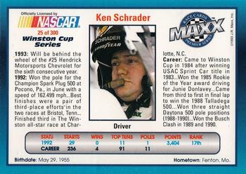 1993 Maxx Premier Series #25 Ken Schrader Back