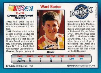 1993 Maxx Premier Series #36 Ward Burton Back