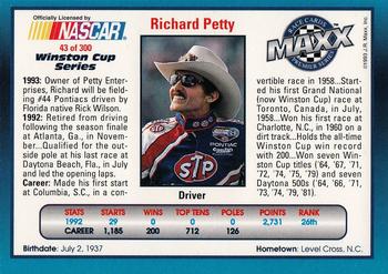 1993 Maxx Premier Series #43 Richard Petty Back