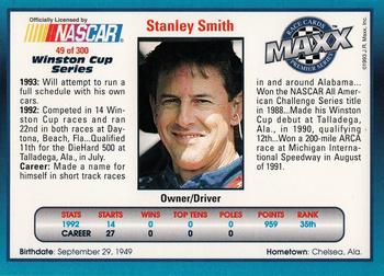 1993 Maxx Premier Series #49 Stanley Smith Back